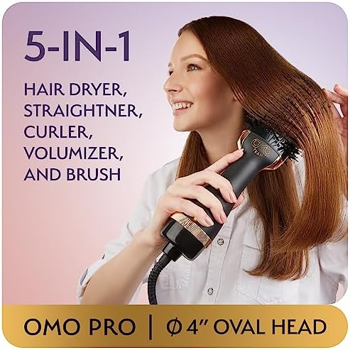 Professional Blowout Hair Dryer Brush, Black Gold Dryer and Volumizer, Hot Air Brush for Women, 75MM Oval Shape (Black Gold)