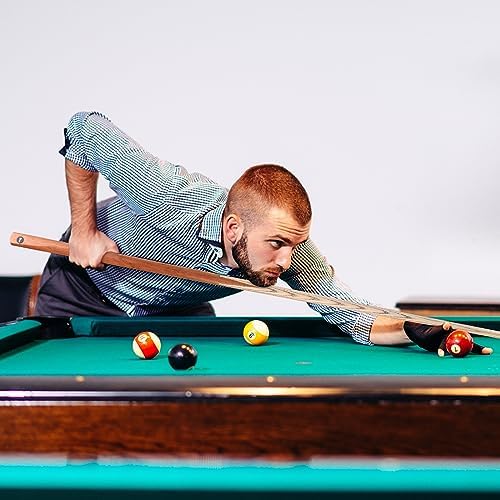 HMQQ 58 Inch One-Piece Pool Cue Sticks, 20 oz, 13mm Tip, 4/6/8 Pack | Black and natural wood-color cues with 13mm leather tips for home tables, bars