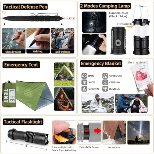 Survival Kit, 294 Pcs Survival Gear Emergency Supplies First Aid Kit | Emergency Survival Kit Camping Essentials Hiking Gear Bug Out Bag