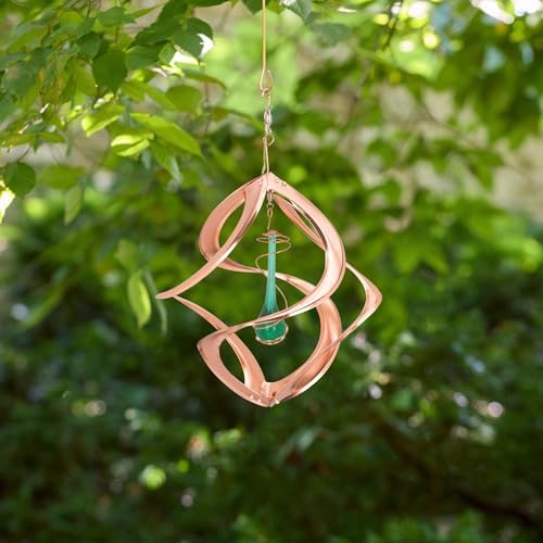 Red Carpet Studios The Original Cosmix Helix Wind Spinner Indoor/Outdoor Hanging Art, 11" Tall, Copper with Blue Planet