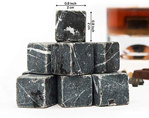 Premium Whiskey Stones Gift Set with 12 Pcs Stones and Bag. Whiskey, Bourbon, Cognac, Scotch, Gin