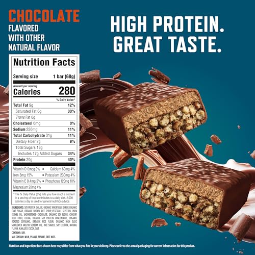CLIF BUILDERS Protein Bars - Chocolate Flavor - 20g Plant Based Protein - Gluten Free - Non-GMO - Low Glycemic - No Artificial Sweeteners - 2.4 oz.