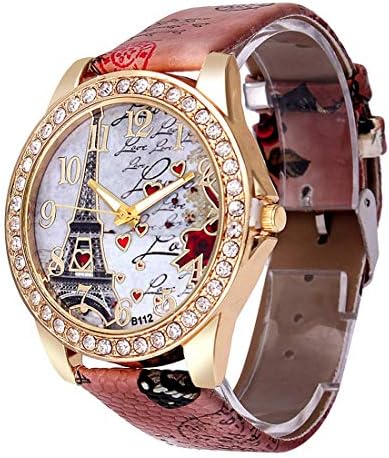 Wholesale PU Leather Strap Watch Mother Day Gift Bling Rhinestone Accented Eiffel Tower Ladies Women Watches