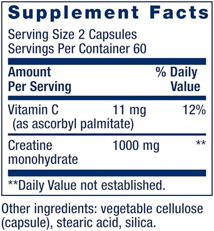 Life Extension Creatine Capsules – Creatine Monohydrate – Promotes Strength, Lean Muscle, Healthy Endurance – Non-GMO