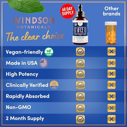 Vegan Vitamin B12 Liquid - Max Strength Methylcobalamin B12 Sublingual 5000 mcg - Fast Absorbing Supplement for Mood