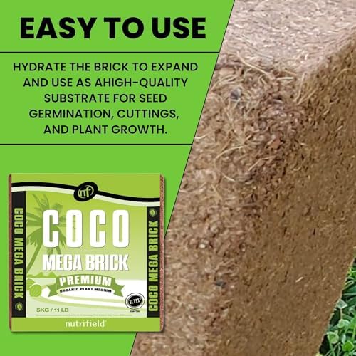 Coco Mega Brick 5kg | Compressed Coconut Coir Block Expands to 55L | Premium Quality Hydroponic Growing Medium, Pre-Buffered