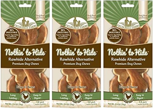 Fieldcrest Farms 3 Pack of Nothin' to Hide Chicken Rings and Bones, 12 Count Each, Rawhide Alternative Dog Chews