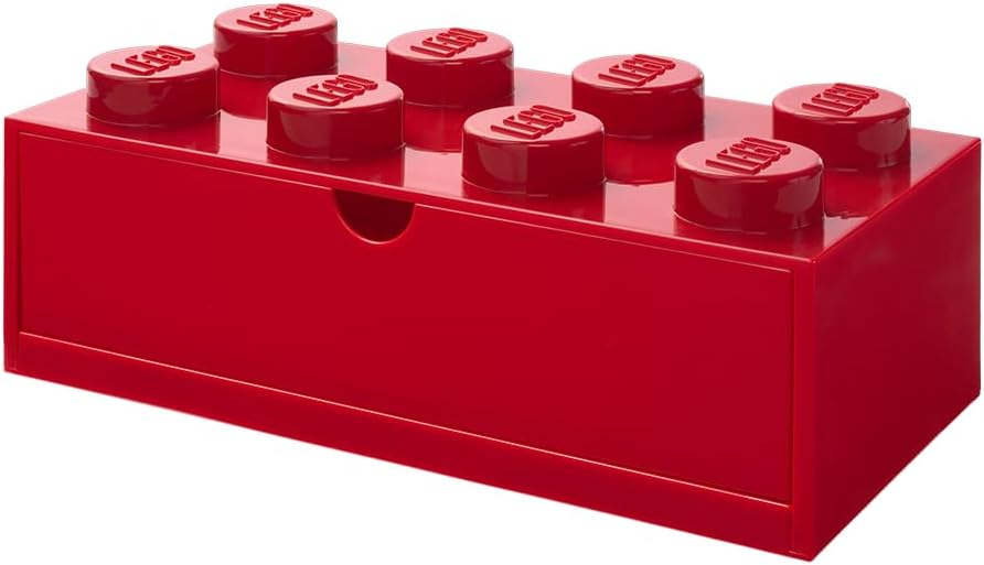 LEGO Stackable Desk Drawer RED with 8 Knobs - Plastic Storage Box for LEGO, Toys, Desk Drawers, Office Supplies, and Stackable Storage, Home Decoration