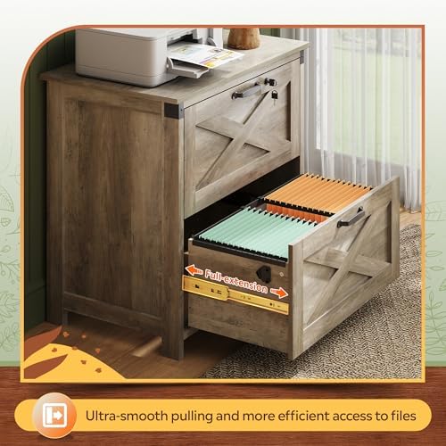 DEVAISE 2-Drawer Lateral File Cabinet with Lock, White | Wood, Office Storage Cabinet, Letter, Legal & A4 Compatible, Farmhouse Style, Printer Stand, Home Office