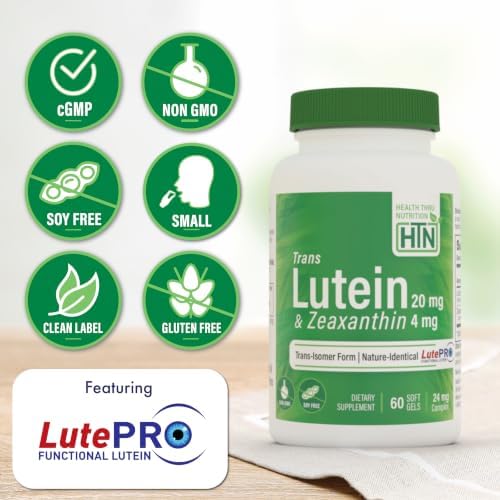 Trans Lutein 20mg Trans Zeaxanthin 4mg, 60 Softgels Health Thru Nutrition | Trans-Isomer Lutein Supplement Marigold Extract in Nature Identical 5:1 Ratio | Supports Healthy Eye, Skin and Brain, Non-GMO