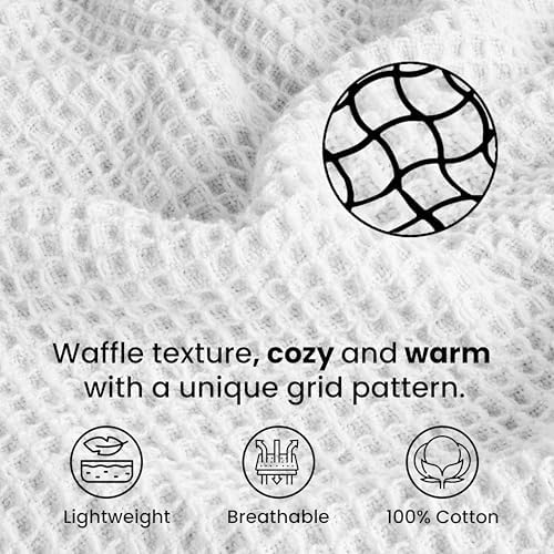 Tex Trend 100% Cotton Waffle Weave Blanket Queen Size - Soft, Breathable Cooling Blanket for Bed, Lightweight Cozy Summer & Spring Bedding, Grey, 90x90