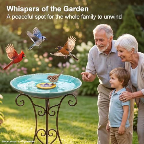 Topadorn 2" Depth Ceramic Birdbath & Birdfeeder for Small Birds Outdoors