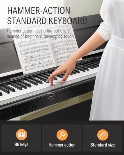 Donner DDP-90 Pro Digital Piano 88 Key Weighted Keyboard, Electric Piano Keyboard Full Size with Folding Cover, Three Pedals, Wireless MIDI Audio