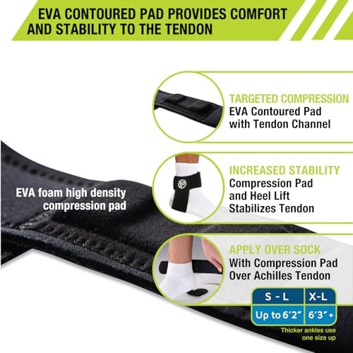 Pro-Tec Athletics Achilles Tendon Support, Tendinitis Relief, Compression Pad, Stabilization, Adjustable Strap & Heel Lift