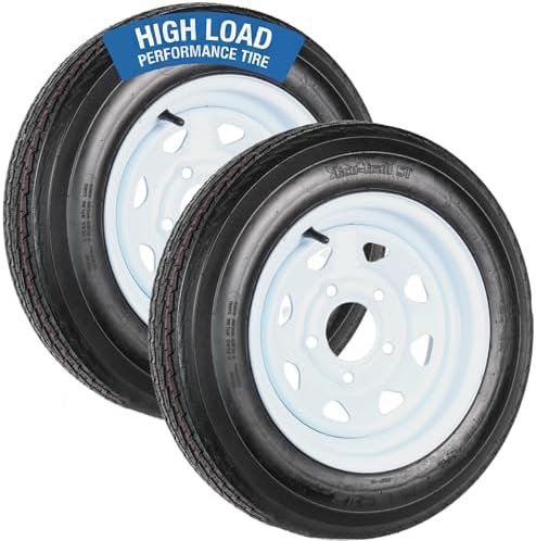 eCustomrim 2-Pack Trailer Tire Rim Assembly 4.80-12 480-12 Load C 5 Lug | 12 Inch Load Range C 6 Ply Tire, 5 Bolt On 4.5 Inch Center White Wheel