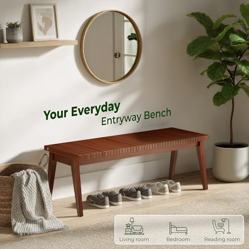 Melino Wooden Bench Outdoor 47" Convertible Acacia Wood Bench, Solid Wood Indoor Patio Benches for Outdoors
