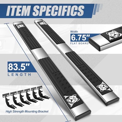Auto Dynasty Running Board for 2009-2023 Ram 1500-3500 Classic Crew Cab 4DR | 6.75" Stainless Steel Bull Dog Pattern Step Pads