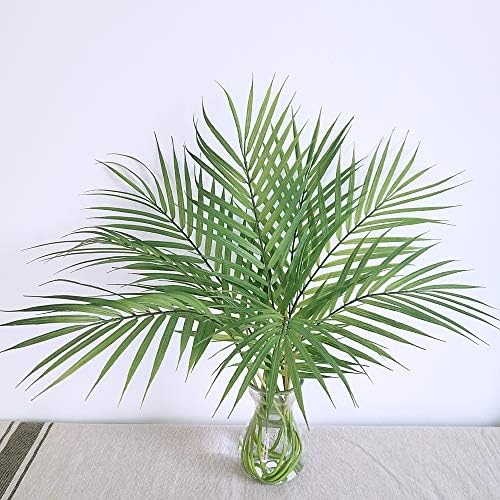 Artificial Areca Palm Leaves, 8 Pcs Faux Tropical Palm Tree Leaves Stems for Floral Arrangement, Hawaiian Luau, Jungle Beach Wedding Party Decor