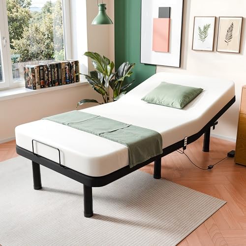 SunsGrove Twin XL Adjustable Bed Frame, Wired Remote Control, Independent Head and Foot Incline, Electric Bed Frame Base
