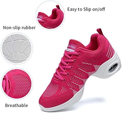 Slow Man Women's Jazz Shoes Lace-up Sneakers - Breathable Air Cushion Lady Split Sole Athletic Walking Dance Shoes Platform