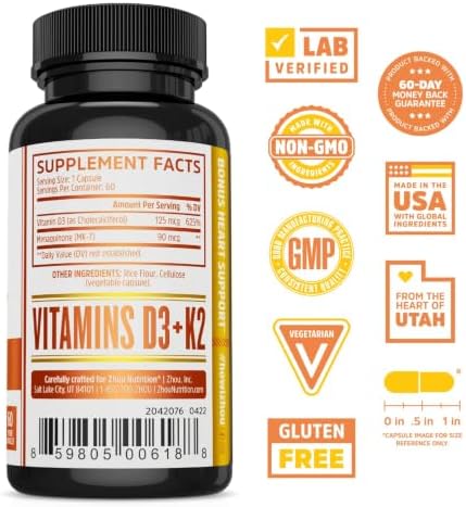 Zhou D3+K2 Supplement - 60 Veggie Gummies (Pack of 1)