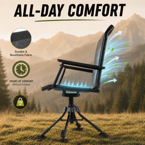 TIDEWE Hunting Chair with Seat Cover, 360° Silent Swivel Seat, Standard