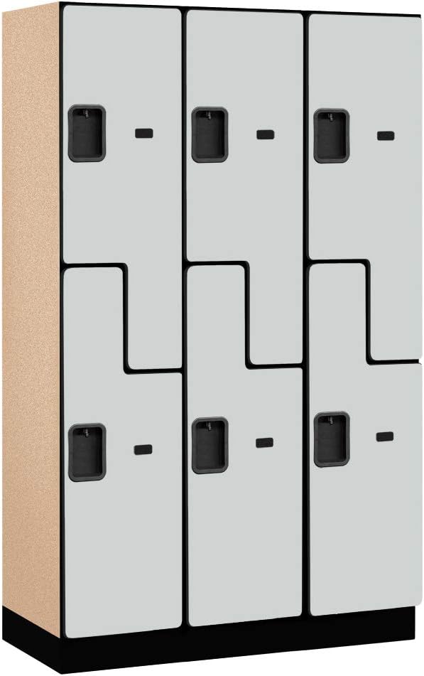 Salsbury Industries 2-Tier S-Style Extra Wide Designer Wood Locker with Three Wide Storage Units, 6-Feet High by 18-Inch Deep, Mahogany