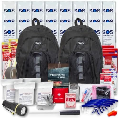 Essentials Complete Deluxe Survival Kit 2 & 4 Person | Bug-Out-Bag | Emergency Go Bag Kit for Wildfires, Hurricanes, and Other Natural Disasters
