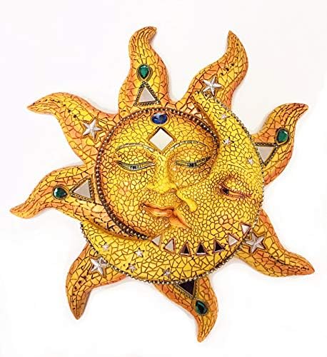 George S. Chen Imports Polyresin Orange Mosaic Face Sun with Yellow Mosaic Moon, 13", Multicolor (SS-G-63046)