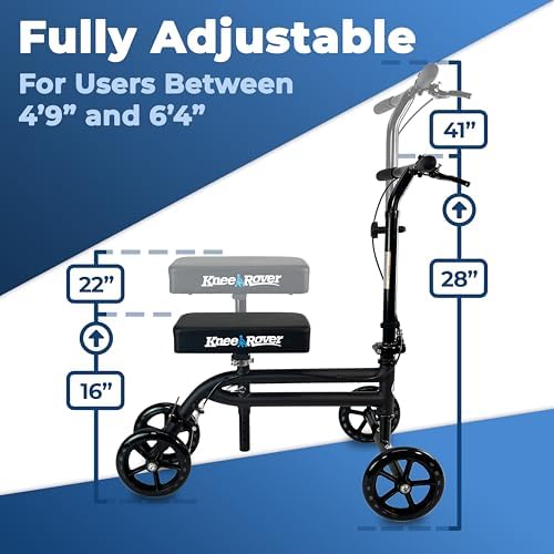 KneeRover Economy Steerable Knee Scooter – Foldable Mobility Aid & Knee Walker with Adjustable Handlebar and Comfortable Knee Pad for Adults (Black) | Knee Walker, For Adults, Foot Surgery & Broken Ankle, Foldable, Crutch Alternative