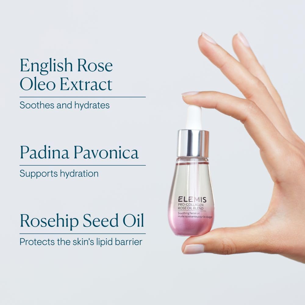 ELEMIS Pro-Collagen Rose Facial Oil Blend | Lightweight Daily Facial Oil Soothes, Nourishes, and Smoothes Skin for a Radiant, Fresh Complexion | 15 mL