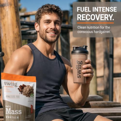 swiig Mass Builder Protein Powder, Chocolate, No GMO Ingredients, No Artificial Flavors, Colors or Sweeteners, No Fillers, 3.3 Pound Bag