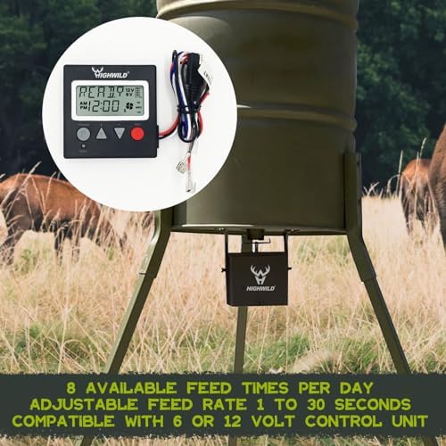 Highwild 6V/12V Universal Game Feeder Digital Timer | Up to 8 Feed Times Deer Feeder Timer with Adjustable Feed Duration, Motor Speed, LCD Display