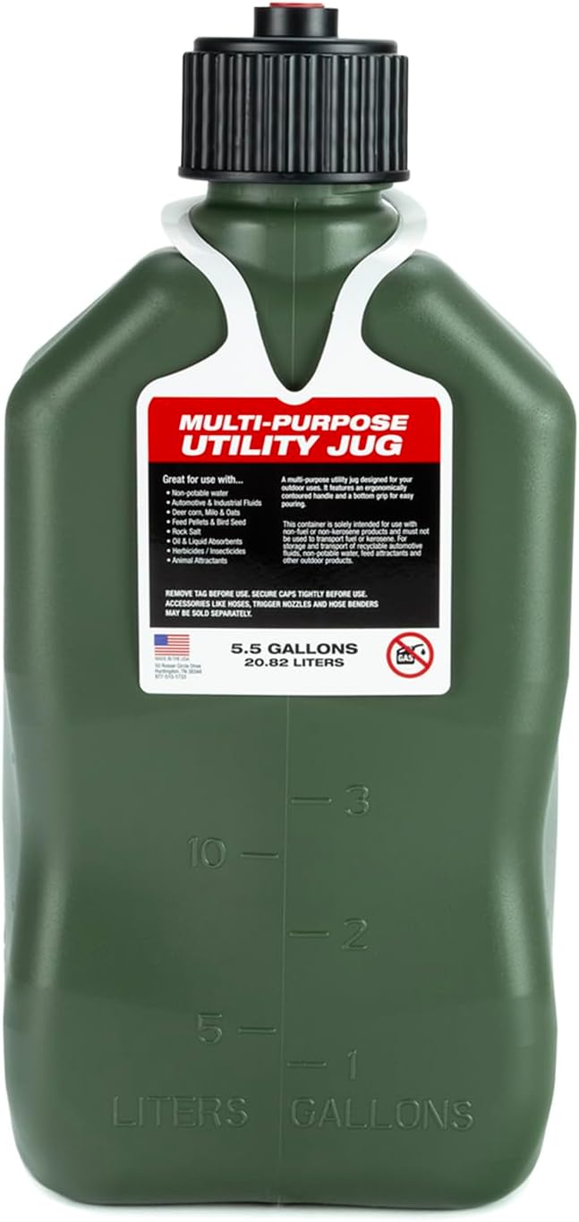 VP Racing 5.5-Gallon Square Motorsport Utility Container Camo (4 Pack) with a 14" Deluxe Hose (1 Pack) Close-Trimmed Cap and Neck for Tight Seal