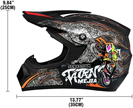Motocross Helmet ATV Dirt Bike Helmets Off-Road Helmet with Gloves Goggles for Unisex Adult Youth DOT/FMVSS 218 Approved (Medium, Black)