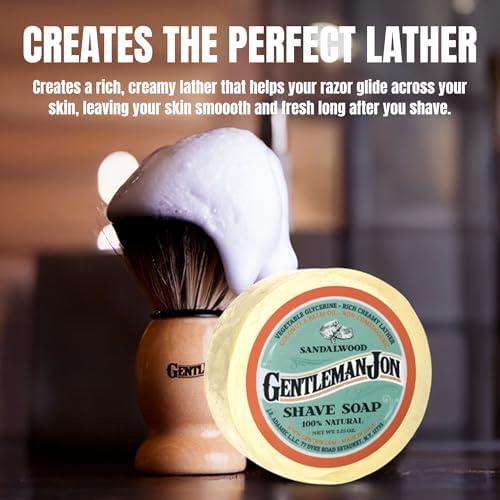 Gentleman Jon Sandalwood Shaving Soap - 2.25oz Premium Men's Wet Shave Puck | Mens Shaving Soap, Sandalwood Scented, Creates Thick & Creamy Lather