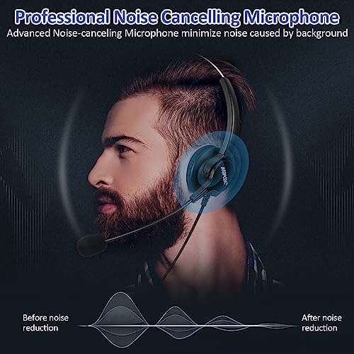 AGPTEK® 2.5mm Dual Ear Call Center Telephone Headphone | 6FT Noise Cancelling Binaural Headset, with Boom-Style Mic for Most Cordless Phones