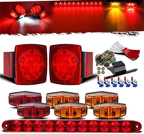 Partsam Submersible Under 80" LED Trailer Light Kit, Square Stop Turn Tail RV Truck Lights w/Wire &Bracket, Red/Amber Side Fender Marker Lamps