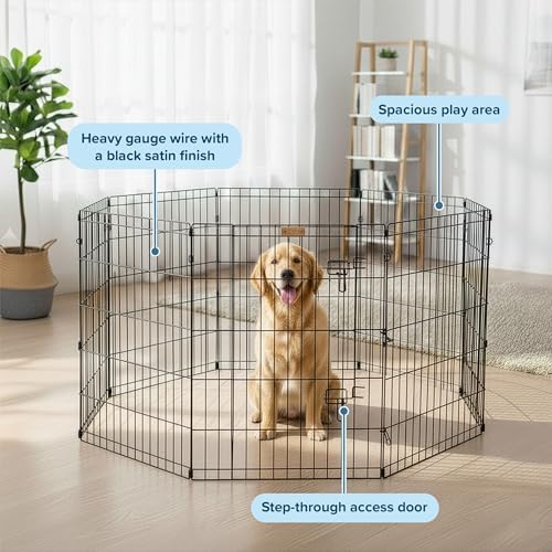 Puppy Playpen - Foldable Metal Exercise Enclosure with Eight 24-Inch Panels - Indoor/Outdoor Fence for Dogs, Cats, or Small Animals by PETMAKER