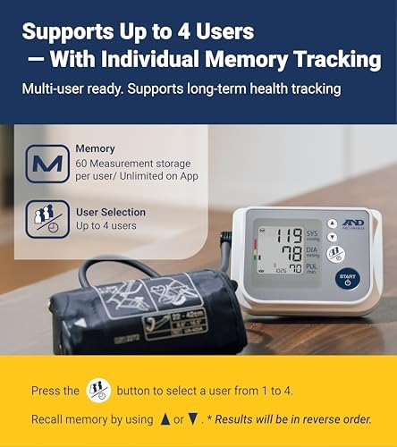 A&D Medical UA-767F Blood Pressure Monitor, 4 Users, Wide Cuff 8.6-16.5" | Wide-Range Cuff (8.6-16.5"), One Button Operation, 60 Readings Per User (4), Cuff Fit Detection Error, Includes 4 Batteries