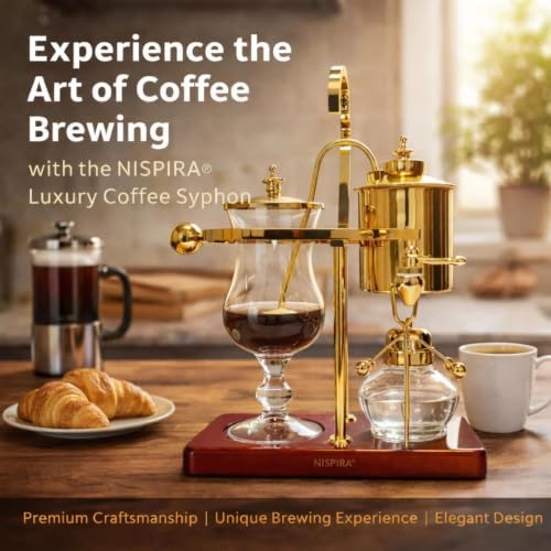 Nispira Belgium Royal Family Balance Syphon Unique Gravity Vintage Coffee Maker Vacuum Brewing System Gold 500 ml