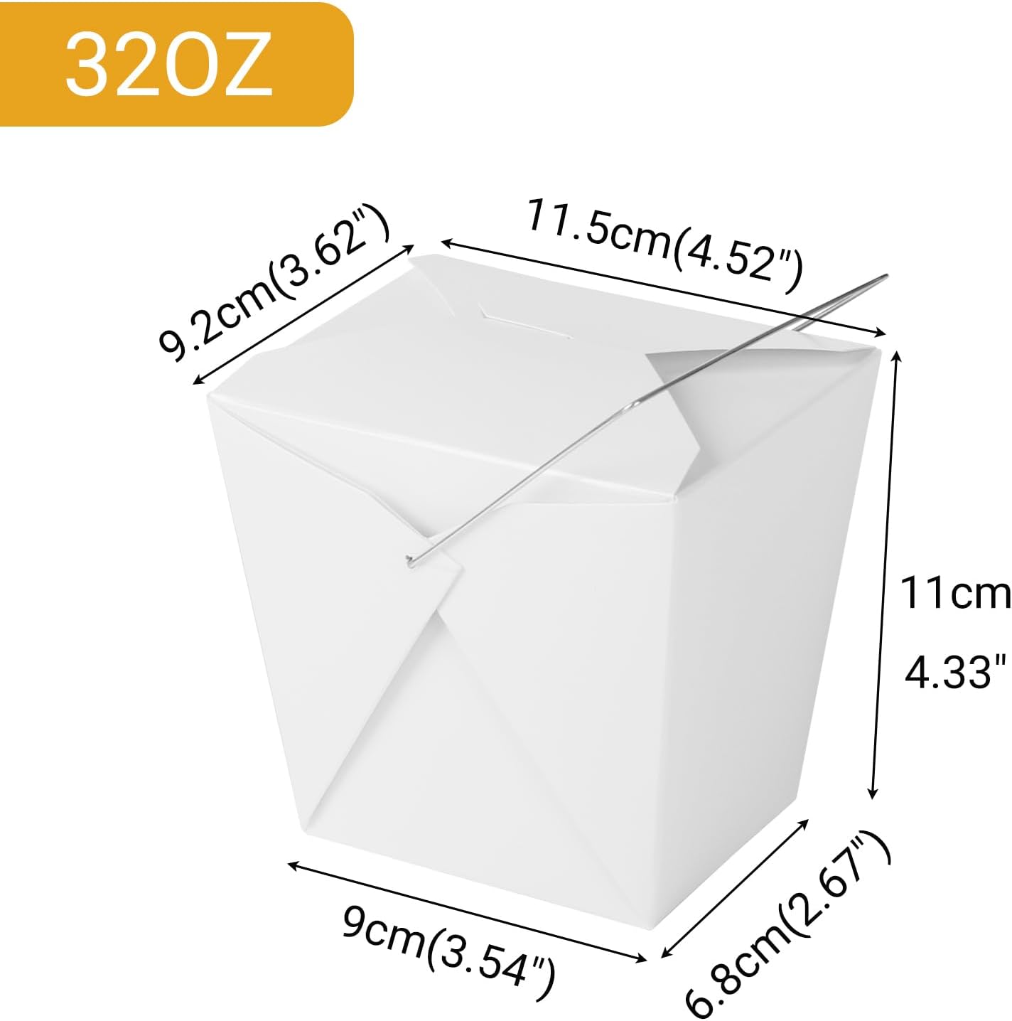 zmybcpack 50 Pack 32oz Chinese Take Out Food Boxes with Metal Wire Handle & Labels