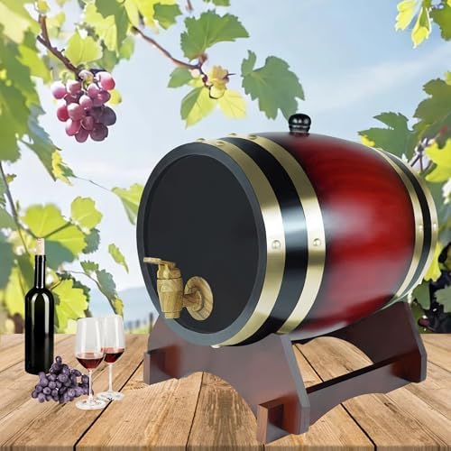 1.5L Whiskey Barrel Dispenser Oak Aging Barrels Home Whiskey Barrel Decanter for Wine, Spirits, Beer, and Liquor (Red Wine)