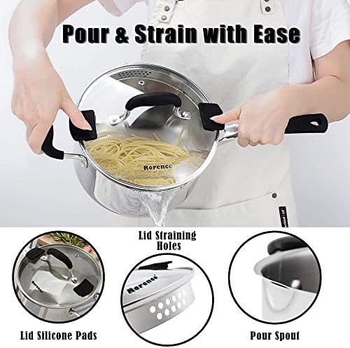 Rorence 6 Quart Stainless Steel Stock Pot, Induction Cooking Pot with Lid