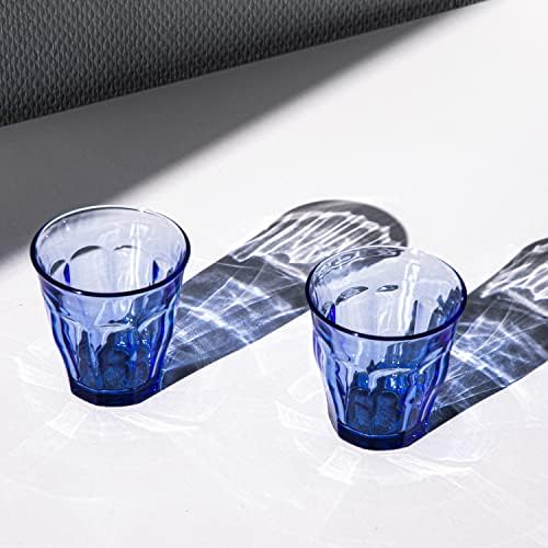 Duralex Made in France Prisme Marine Glass Tumbler Drinking Glasses, 8.75 ounce - Set of 6, Marine Blue