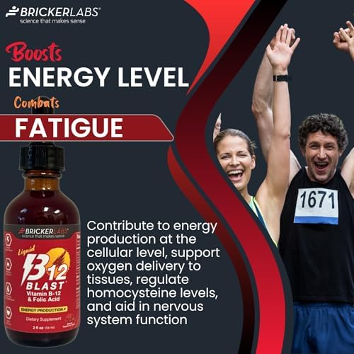 Bricker Labs B-12 Blast Liquid Vitamin B12 and Folic Acid Supplement, Support Energy Production