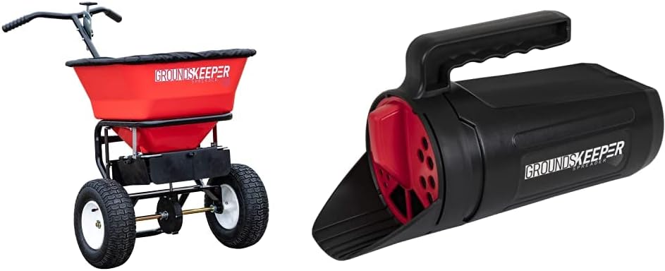 Buyers Products 3039632R Grounds Keeper All Season, Broadcast Walk Behind Push Spreader, 100lb Capacity, for Seed, Fertilizer, Winter Salt & Snow Melt