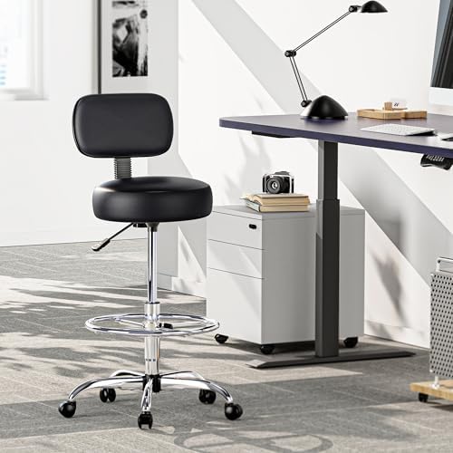 SUPERJARE Drafting Chair with Back, Adjustable Foot Rest Rolling Stool, Multi-Purpose Office Desk Chair