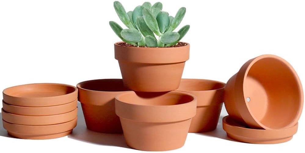 vensovo 3.7 Inch Terracotta Shallow Succulent Pots with Saucers, 6 Pack