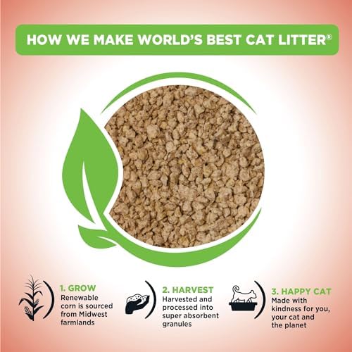 World's Best Cat Litter, Multiple Cat, Unscented, Lasts 2X Longer, 8 lb Bag | Controls tough multi-cat odors and lasts 2x longer; natural corn litter, quick clumping, flushable, 99% dust free